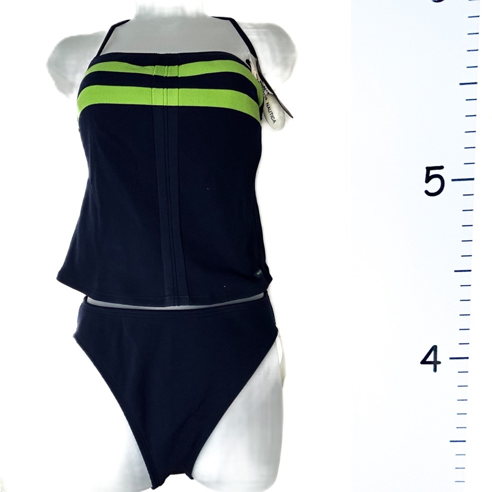 Nautica Black Tankini with Lime Green Stripes